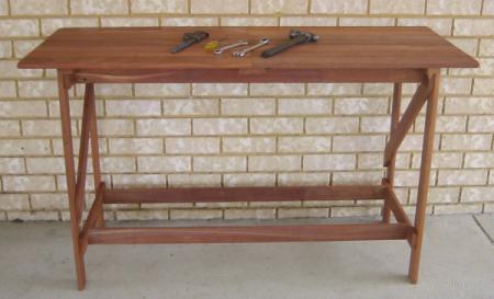 timber workbench made from solid Jarrah